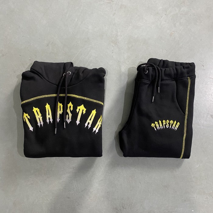 Central Cee x Trapstar Arch Panel Gradient Tracksuit - Hoodie & Pants Set - Black/Yellow