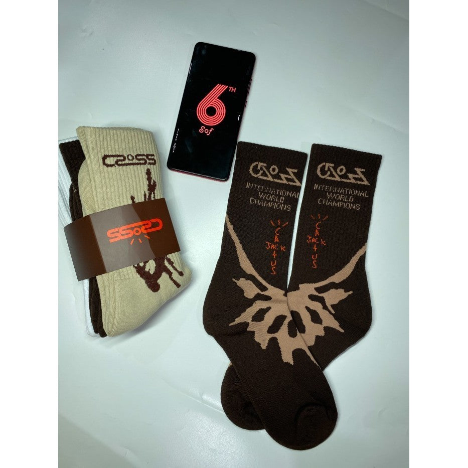 Kaos Kaki Travis Scott Cactus Jack Crossover Socks Pack (3 Pairs/ Pack)