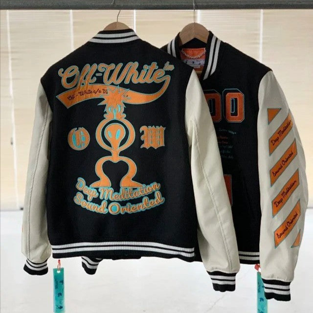 Off-White Black & White Deep Meditation Varsity Alien Jacket