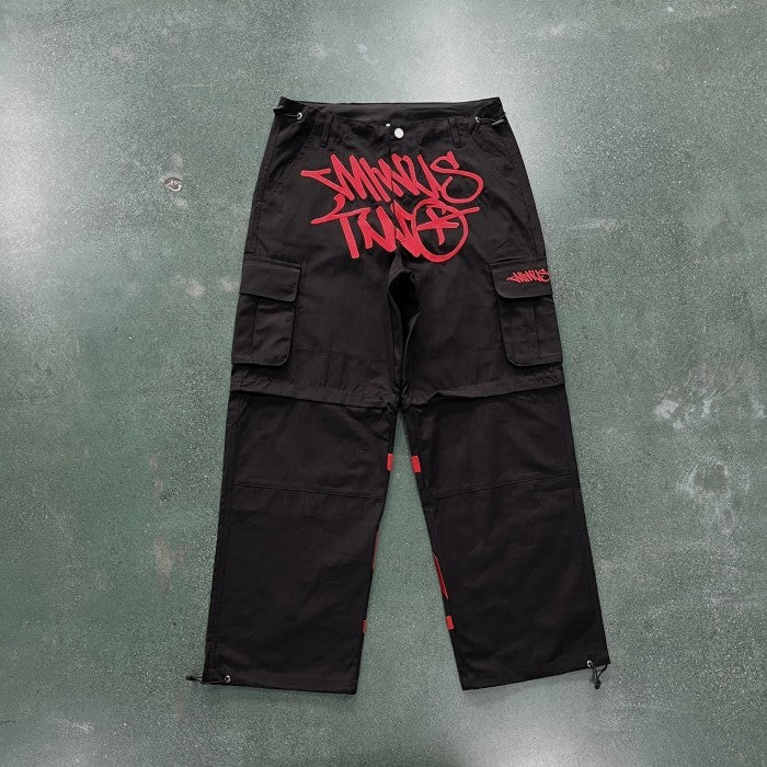 Minus Two Black Detachable Cargo Pants - Red Logo