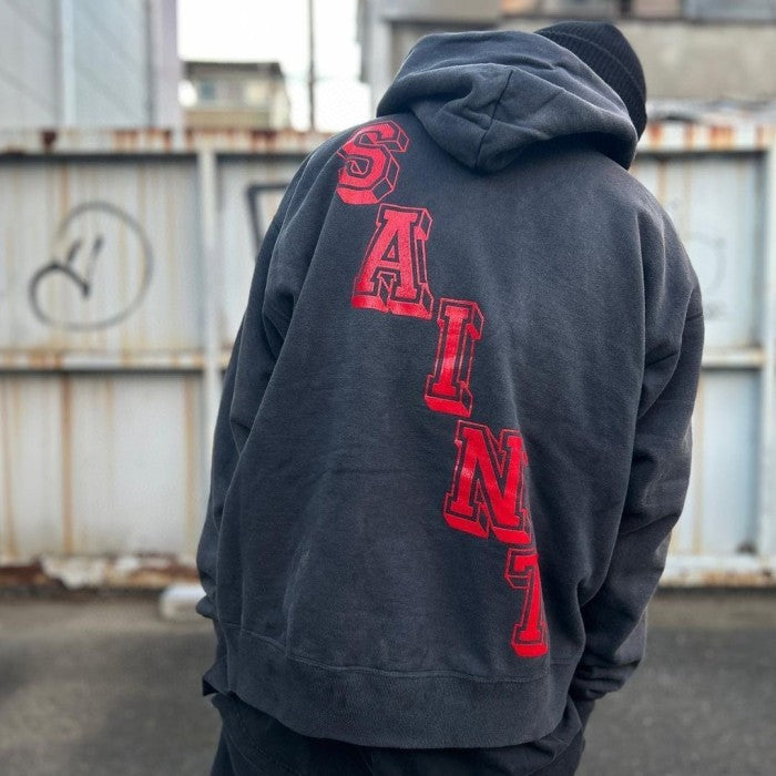 SAINT Mxxxxxx Angel Hoodie - Distressed Printed - Black