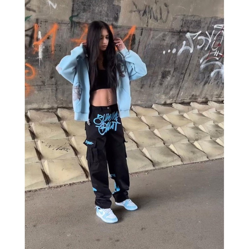 Minus Two Black Graff Cargos - Baby Blue Logo