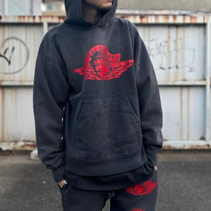 SAINT Mxxxxxx Angel Hoodie - Distressed Printed - Black