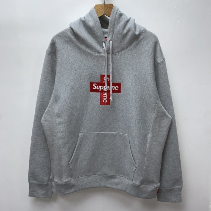 Supreme Cross Box Logo Hoodie Sweatshirt - Heather Grey