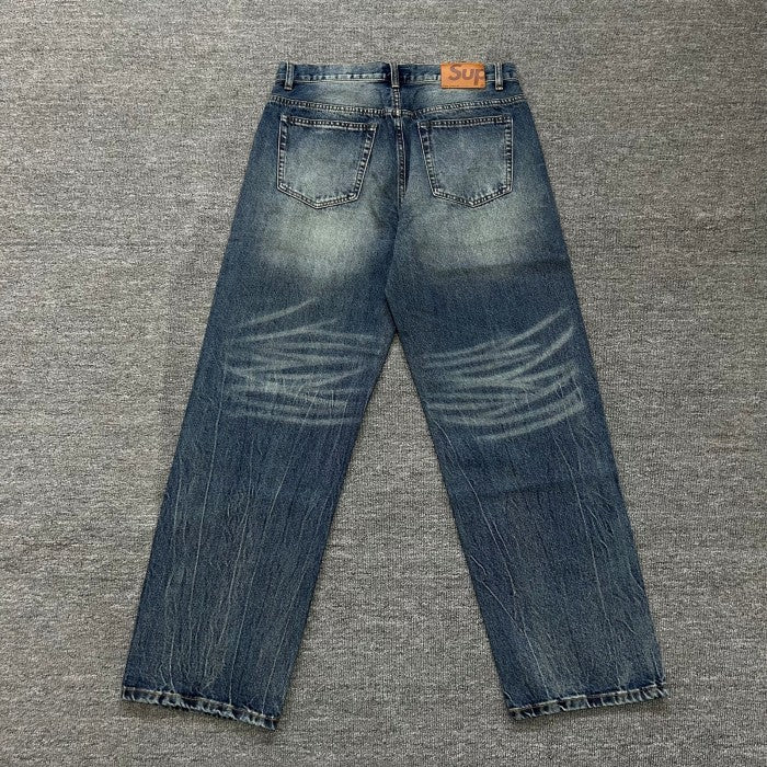 Supreme Distressed Loose Fit Selvedge Jean - Washed Blue