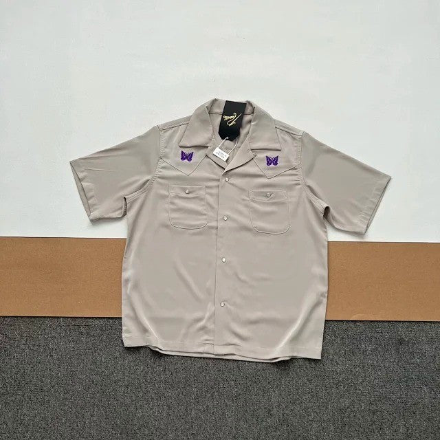 NEEDLES Convertible-Collar Embroidered Sateen Shirt