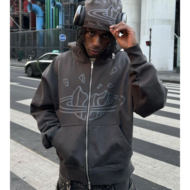 Broken Planet Zip-Up Hoodie - Black
