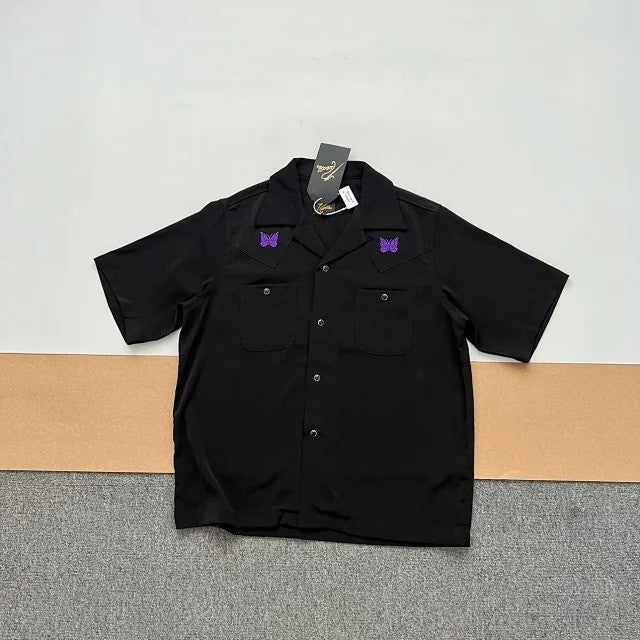 NEEDLES Convertible-Collar Embroidered Sateen Shirt