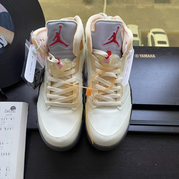 Off-White x Air Jordan 5 Sail Red - DH8565-100