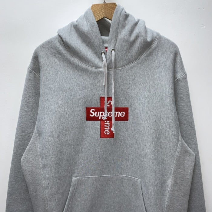 Supreme Cross Box Logo Hoodie Sweatshirt - Heather Grey