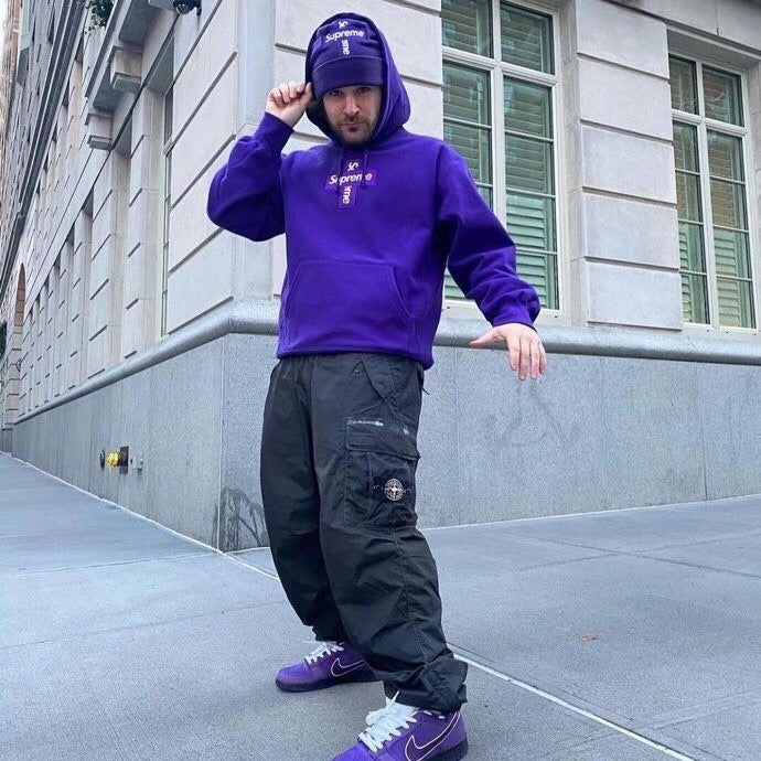 Supreme Cross Box Logo Hoodie Sweatshirt - Purple