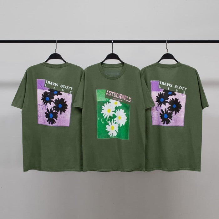 Travis Scott Astroworld Festival Run Flower Tee Olive