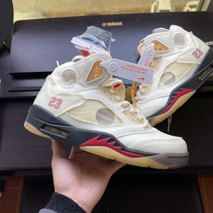 Off-White x Air Jordan 5 Sail Red - DH8565-100