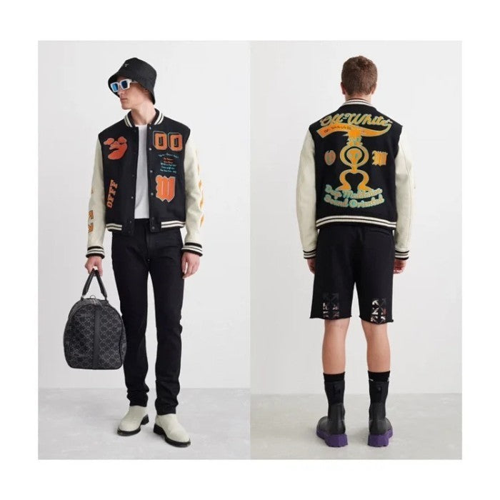 Off-White Black & White Deep Meditation Varsity Alien Jacket