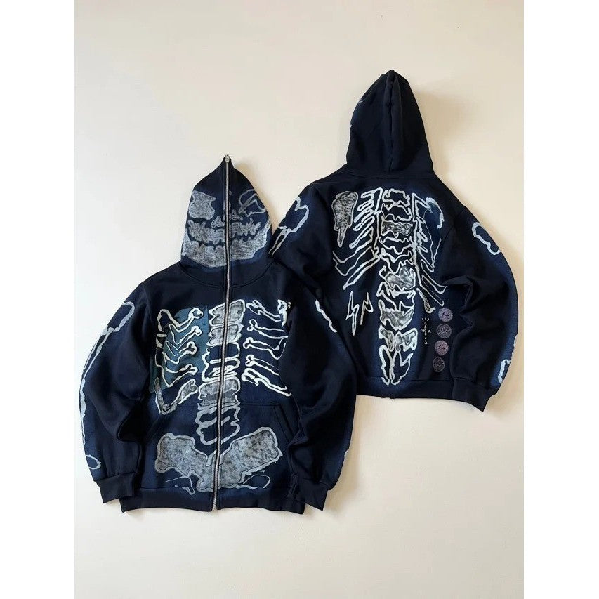 Travis Scott Cactus Jack Fragment Skeleton Graffiti Full Zip Hoodie