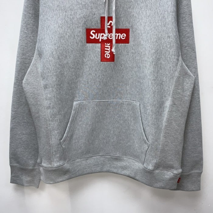 Supreme Cross Box Logo Hoodie Sweatshirt - Heather Grey