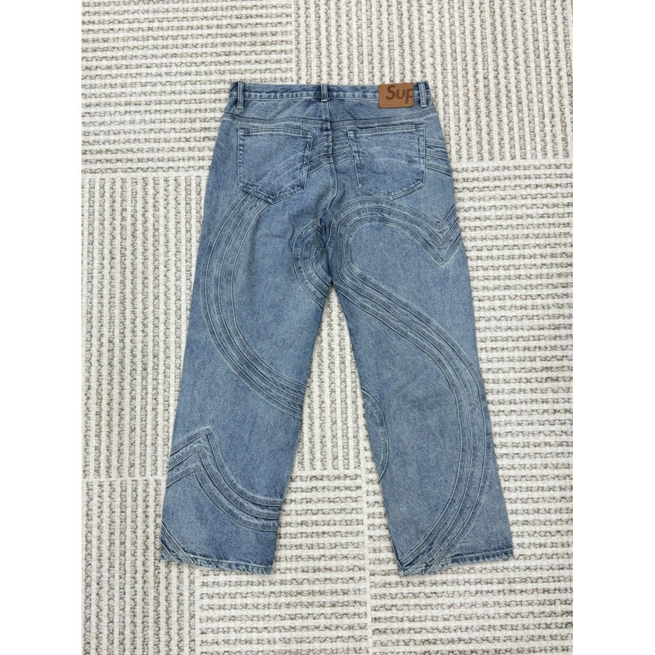 Supreme S Logo Loose Fit Jeans - Washed Blue