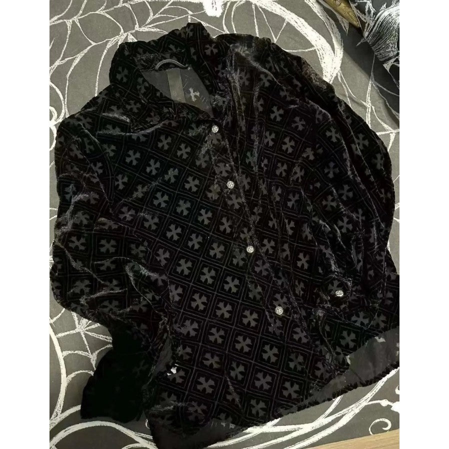Chrome Hearts Velvet Burnout Cross Long Sleeve Shirt