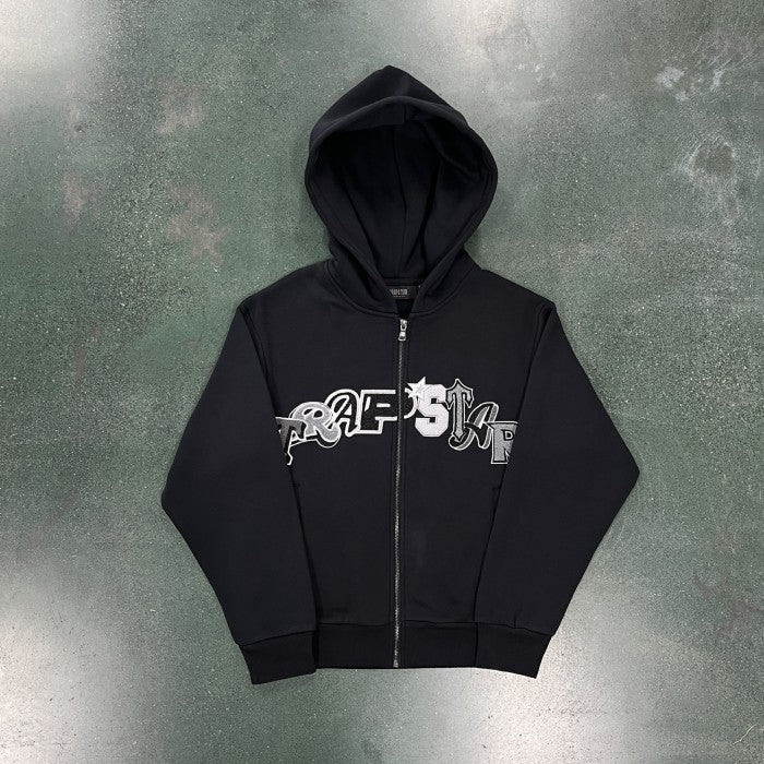 Trapstar Wildcard chenille Hoodie Tracksuit - Black Monochrome Edition
