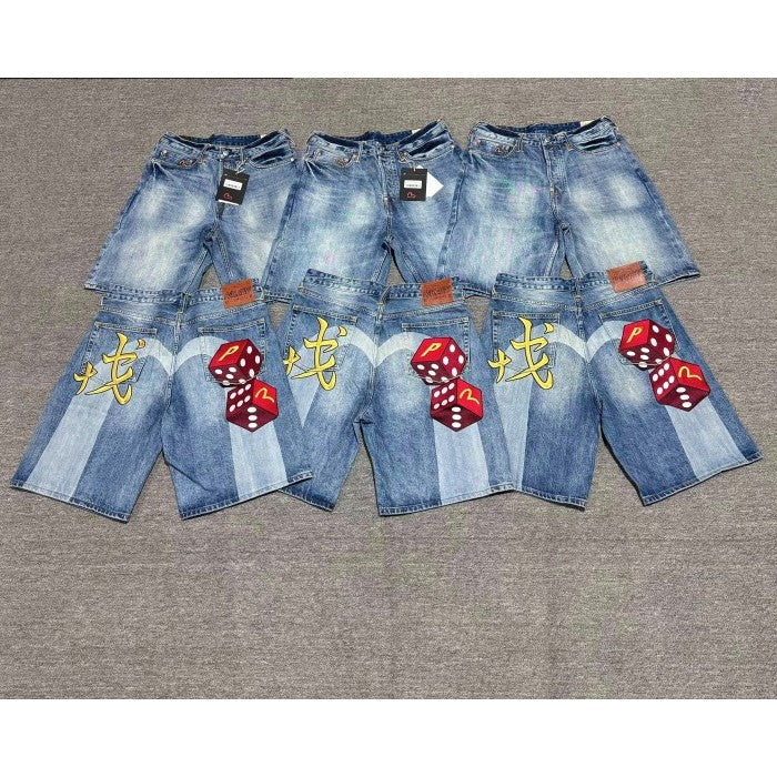 Palace x Evisu Dice Daicock Print Regular Fit Denim Short - Light Wash