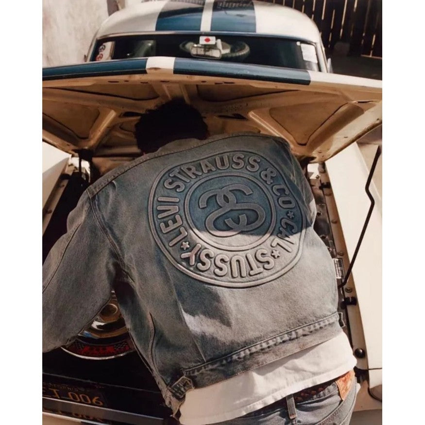 Stussy x Levi's Embossed Praglad Trucker Jacket - Rugged-Blue