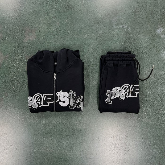 Trapstar Wildcard chenille Hoodie Tracksuit - Black Monochrome Edition
