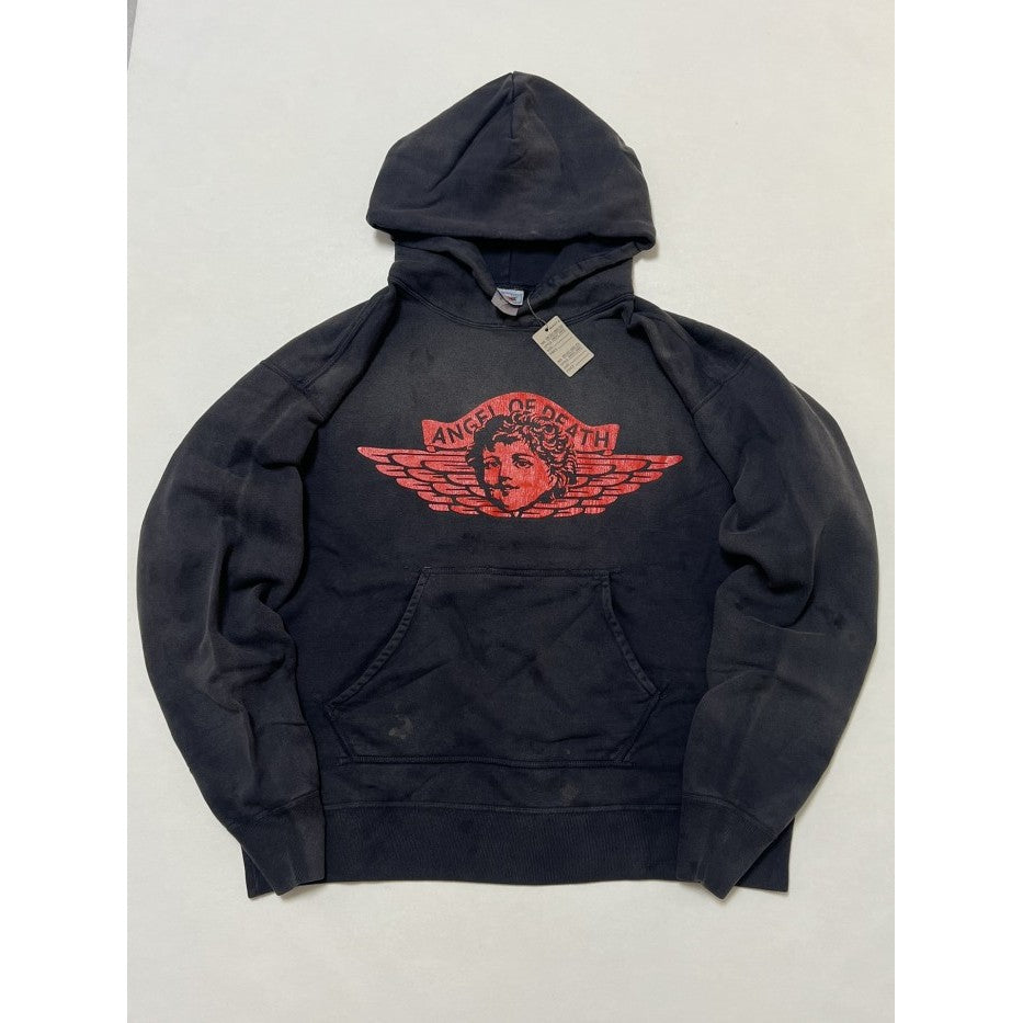 SAINT Mxxxxxx Angel Hoodie - Distressed Printed - Black