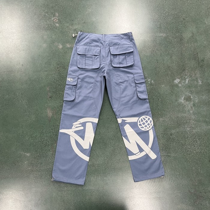 Minus Two Y2K Graffiti Cargo Pants - Dusty Blue