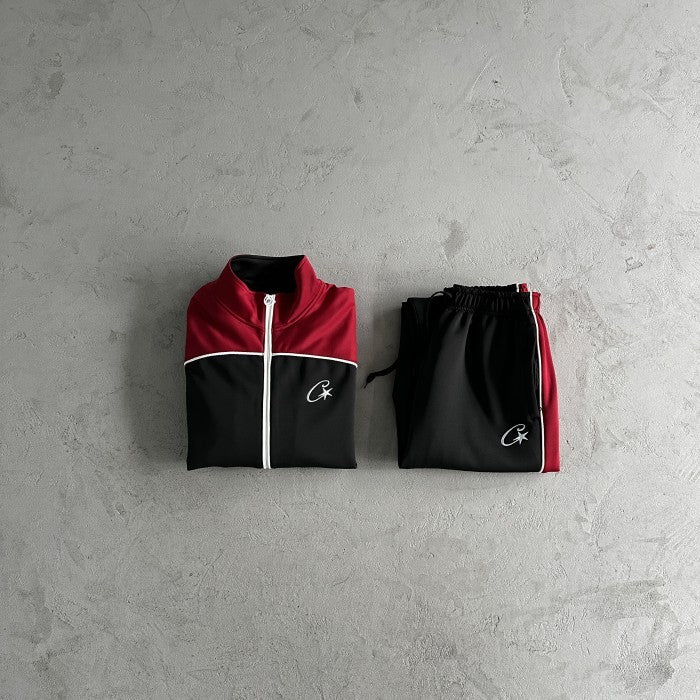 Corteiz Shotta Tracksuit - Jacket Pants Set - Black Red