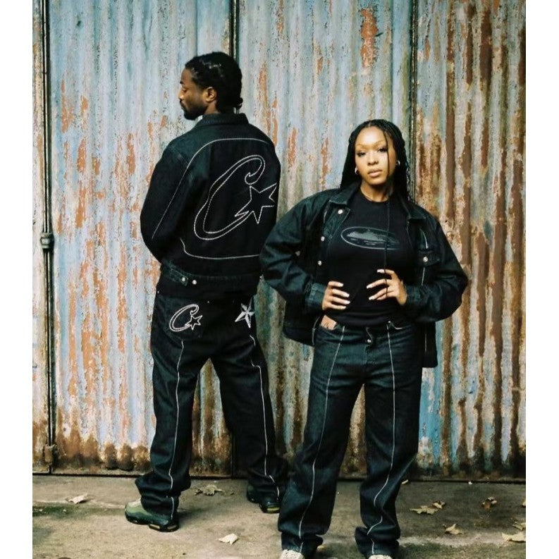 Corteiz C-Star Denim Trucker Jacket Black