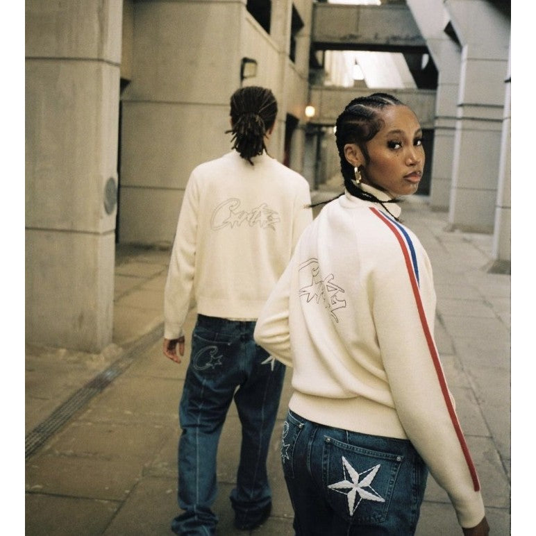 Corteiz Knit Zip Up Fleece Jacket - Cream