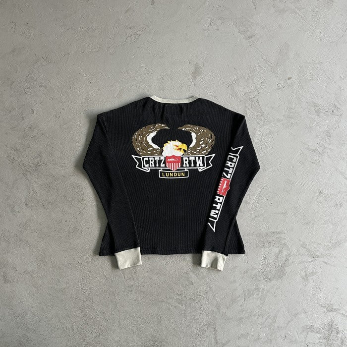 Corteiz Dipset Eagle Waffle Long Sleeve Tee - Washed Black