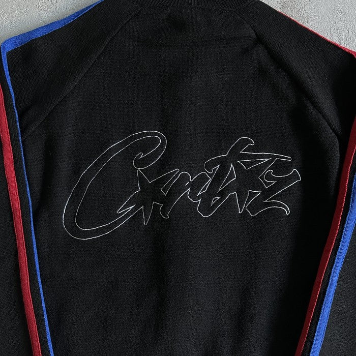 Corteiz Knit Zip Up Fleece Jacket - Black/Red/Blue