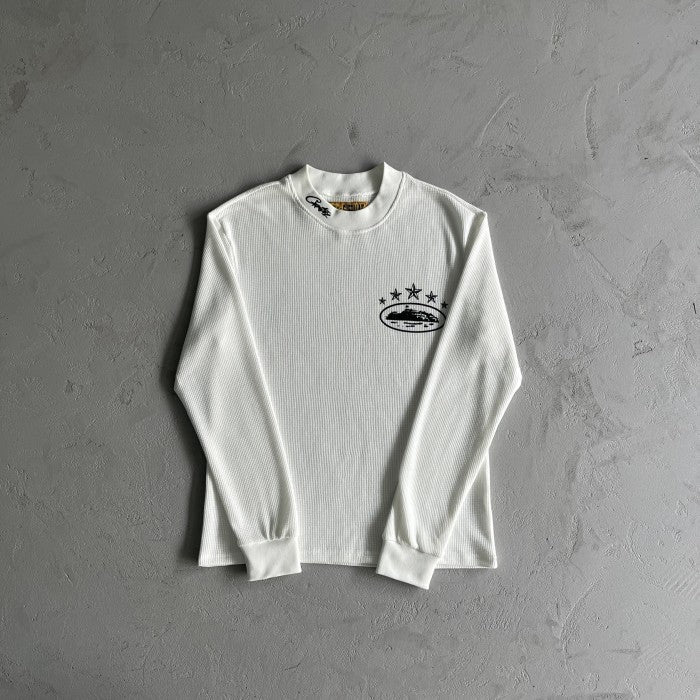 Corteiz 5 Starz Alcatraz Waffle Long Sleeve Tee - White