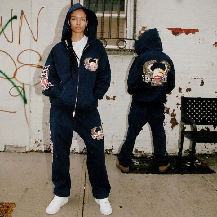 Corteiz Dipset 3D Eagle Zip-Up Hoodie - Navy