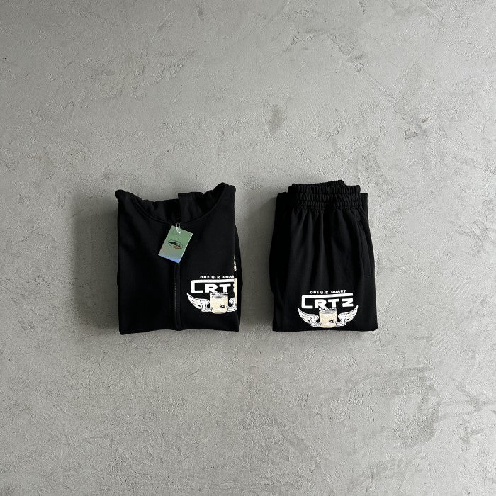 Corteiz Gasolina Double Zip Hoodie & Pants Set - Black