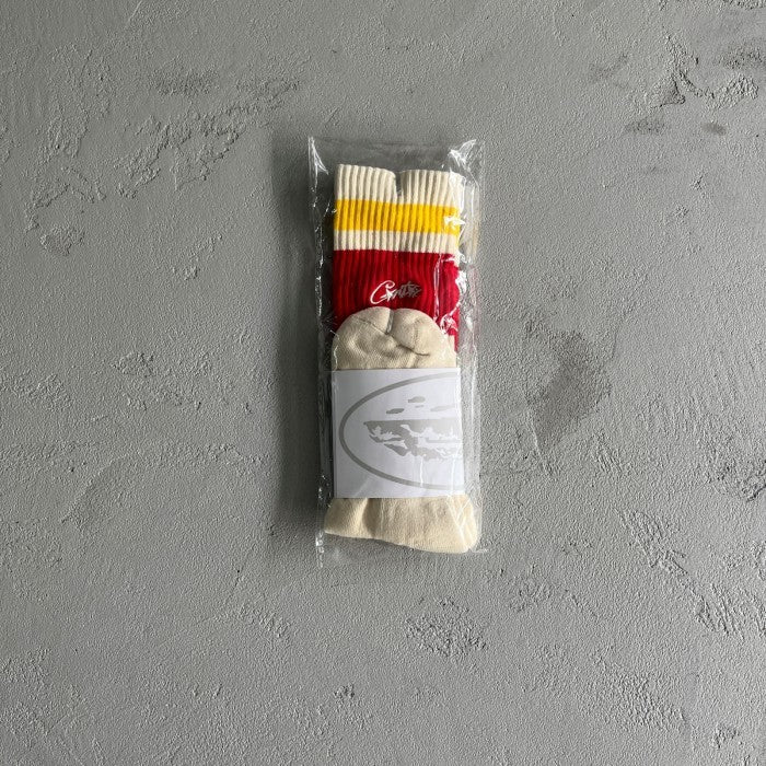 Corteiz Retro Socks 'White/Red/Yellow'