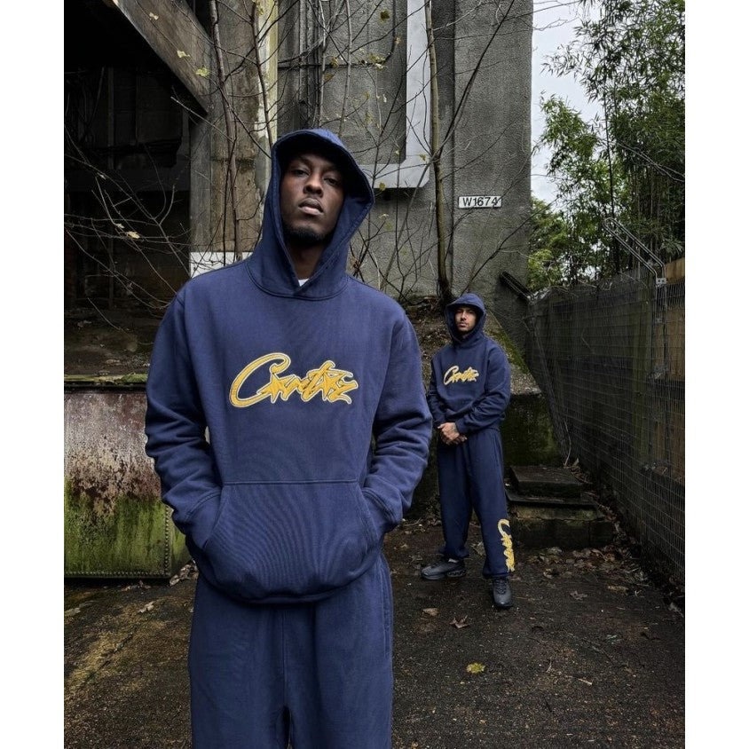 Corteiz Satin Applique Allstarz Hoodie & Pants Set / Suit - Navy - Set