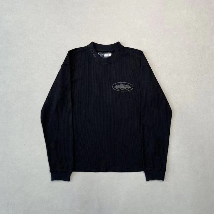 Corteiz Alcatraz Waffle Longsleeve - Triple Black