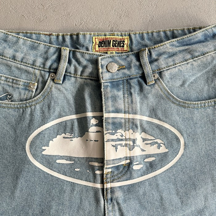 Corteiz Alcatraz Baggy Denim Shorts 'Stonewash'