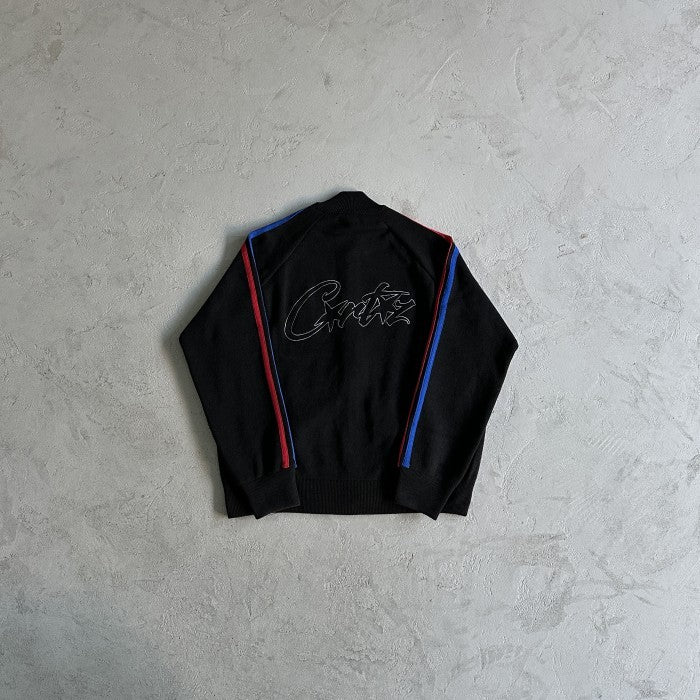 Corteiz Knit Zip Up Fleece Jacket - Black/Red/Blue