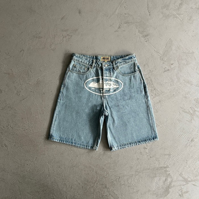 Corteiz Alcatraz Baggy Denim Shorts 'Stonewash'