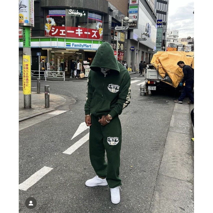 Corteiz Gasolina Double Zip Hoodie & Pants Set - Army Green