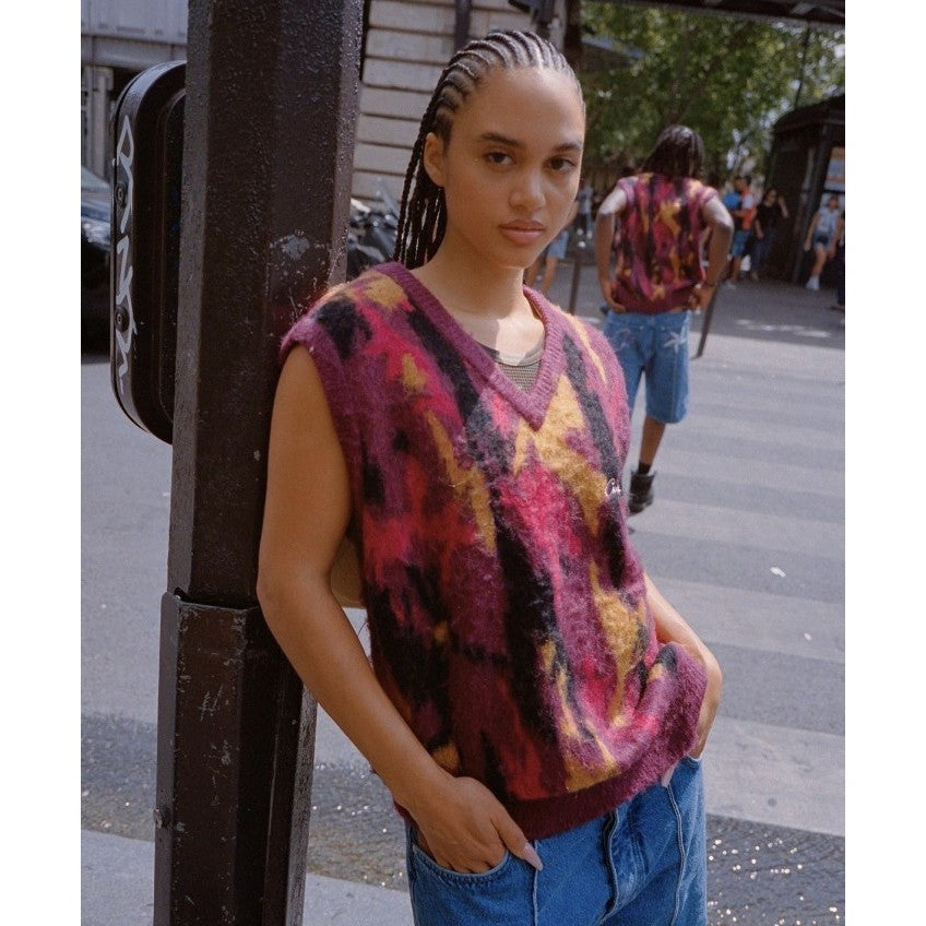 Corteiz Mohair Knit Vest - Red Camo