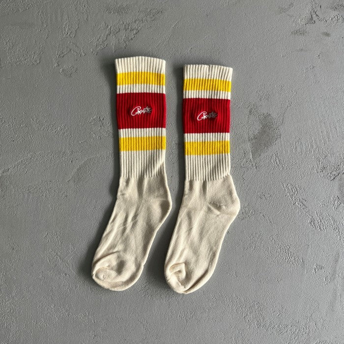 Corteiz Retro Socks 'White/Red/Yellow'