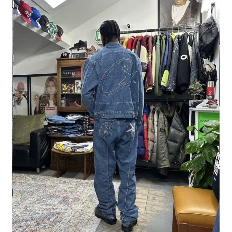 Corteiz C-Star Stitch-Down Jeans - Blue