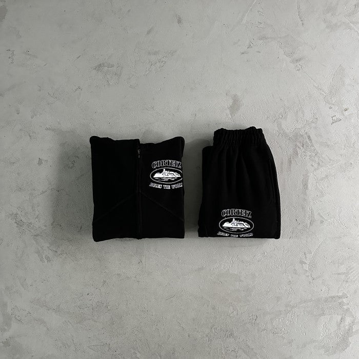 Corteiz Superior V2 Zip-Up Hoodie & Pants Suit / Set - Black