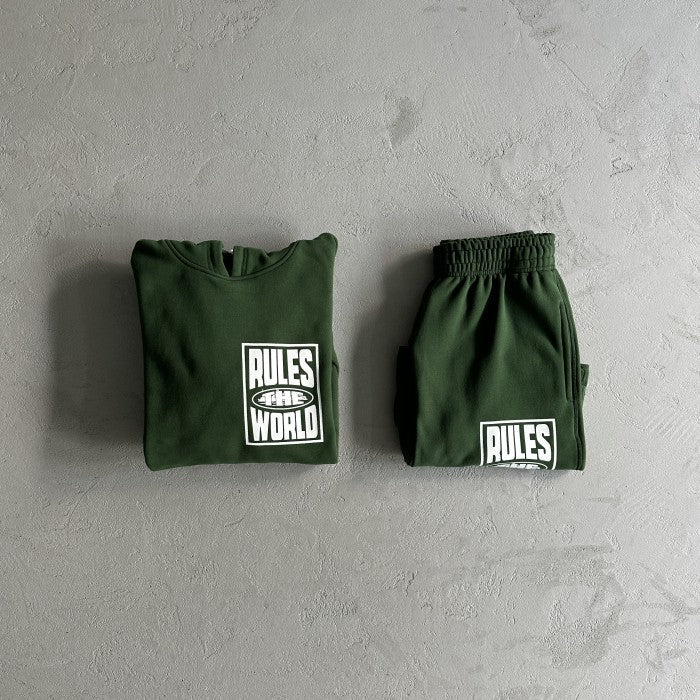 Corteiz R.T.W rul*s the world Hoodie & Shorts Set / Suit - Forest Green