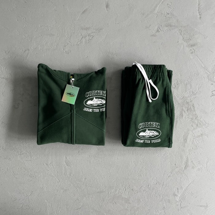 Corteiz Superior V2 Zip-Up Hoodie & Pants Suit / Set - Forrest Green