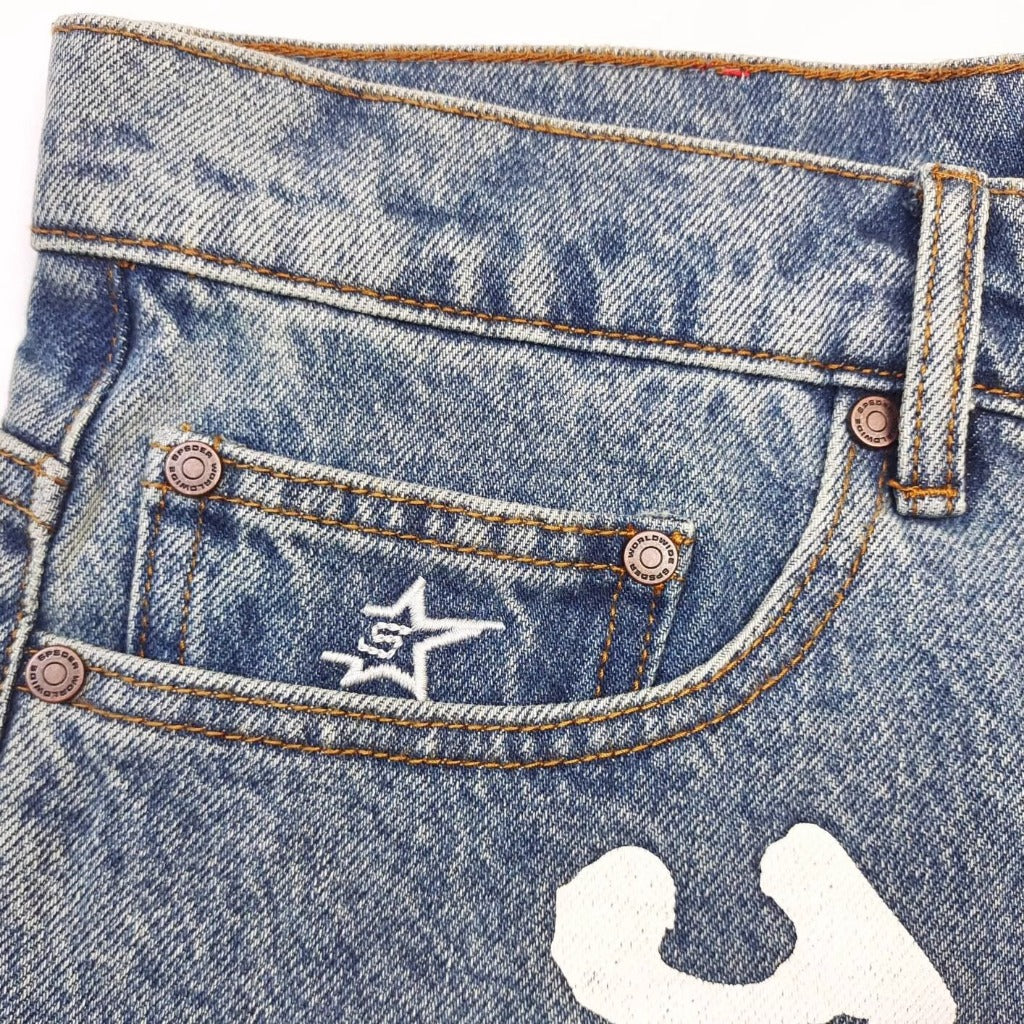 Sp5der OG Logo Denim Short [Blue Denim]